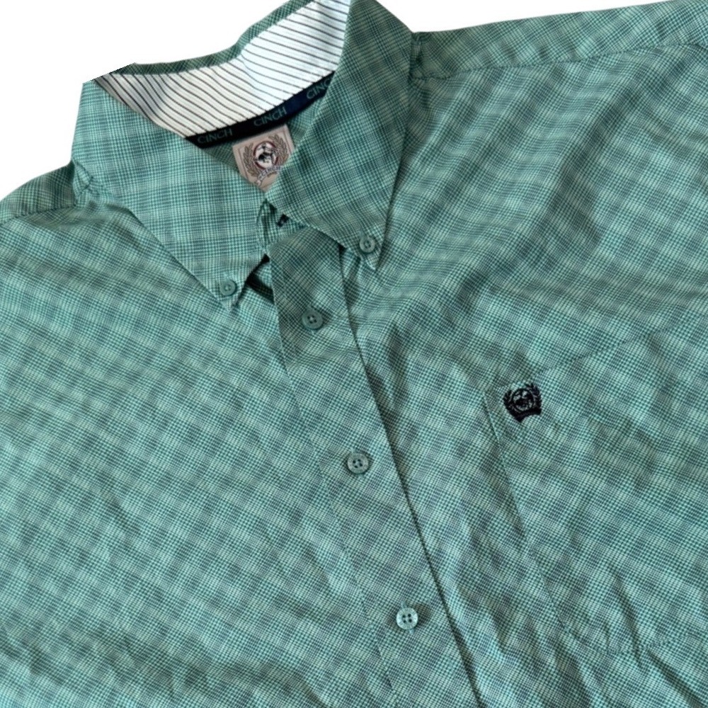 Cinch Mens Green Plaid Long Sleeve Button Down Western Shirt Large